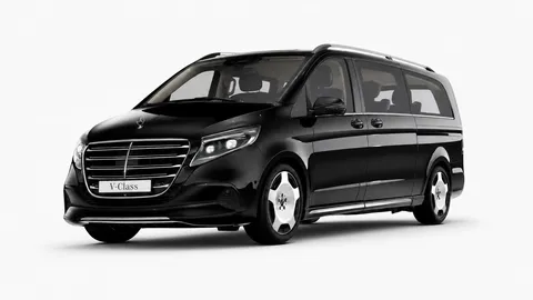 Black 2026 Mercedes-Benz V-Class in a front three-quarter studio view — Business Van, chauffeur-driven fleet